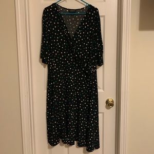 Polka dot faux wrap dress